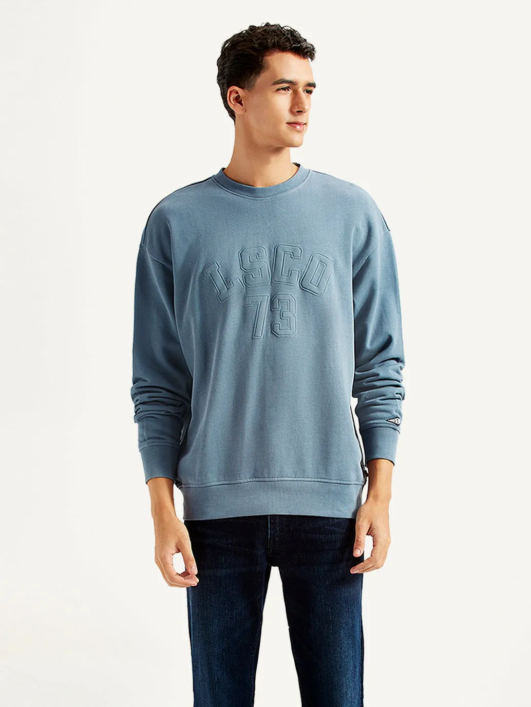 Men's Typographic Blue Crew Neck Sweatshirt