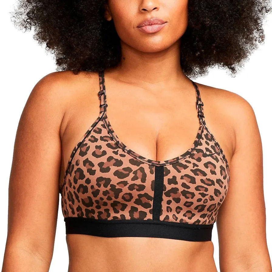 Nike Indy Womens Light-Support 1-Piece Pad V-Neck Leopard Print Sports Bra