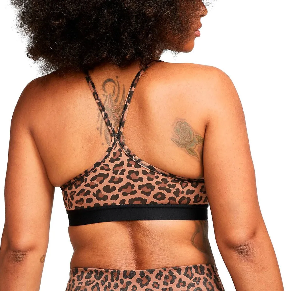 Nike Indy Womens Light-Support 1-Piece Pad V-Neck Leopard Print Sports Bra