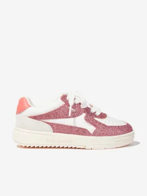 Palm Angels Girls Leather Palm University Glitter Trainers in Pink