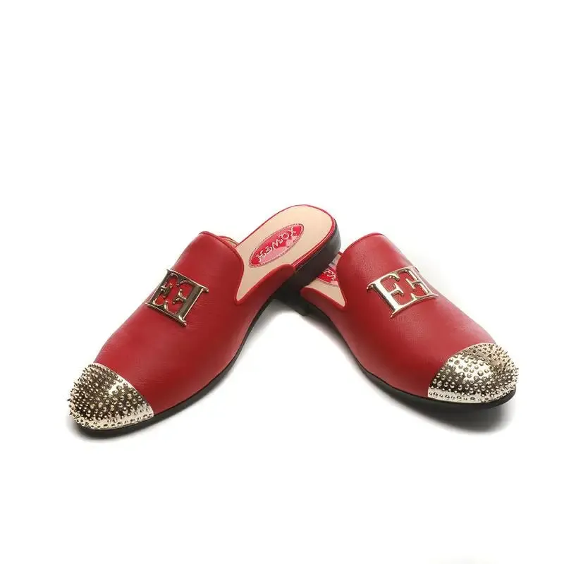 Rivet Toe Metal Appliques Mules Shoes