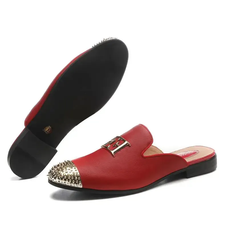 Rivet Toe Metal Appliques Mules Shoes