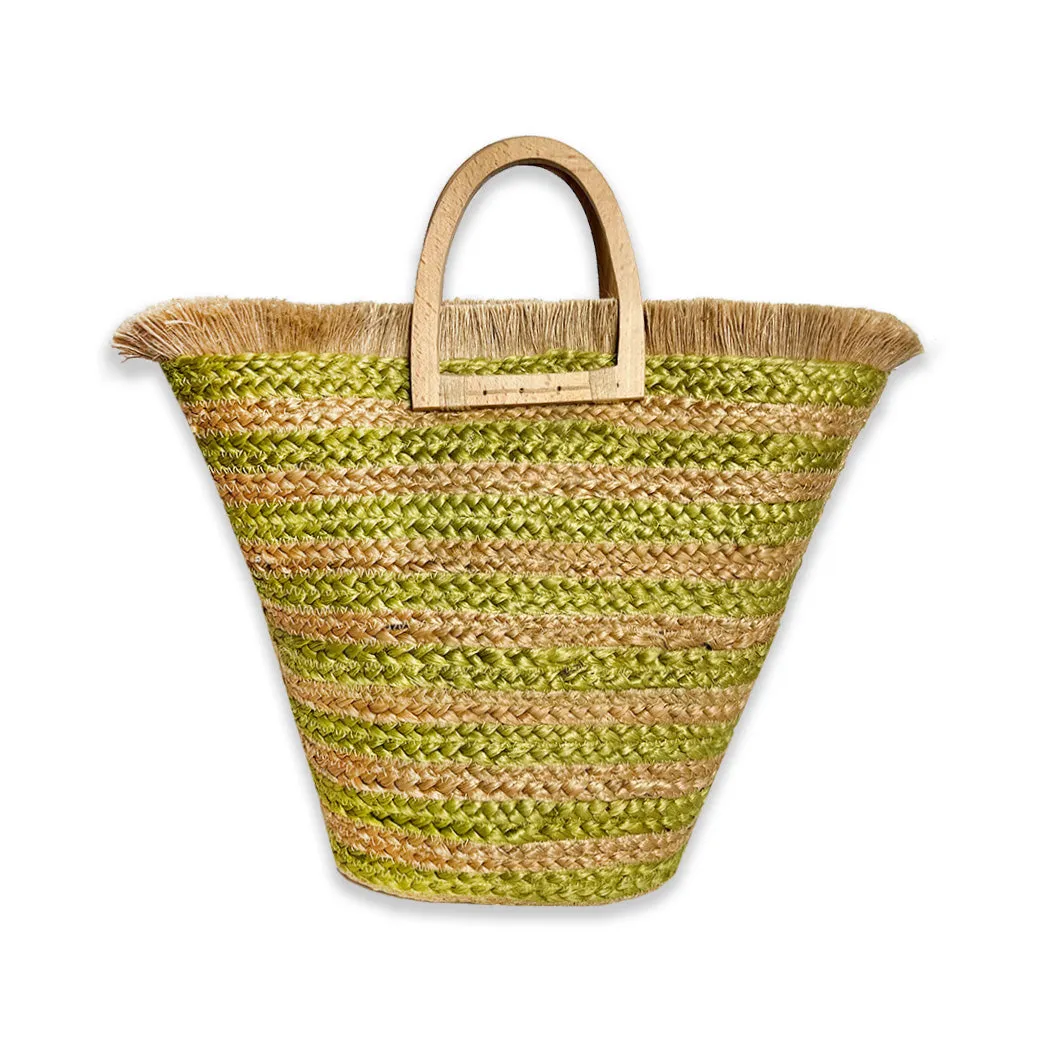 SAMPLE - Striped Jute Tote - Chartreuse Stripe - Final Sale