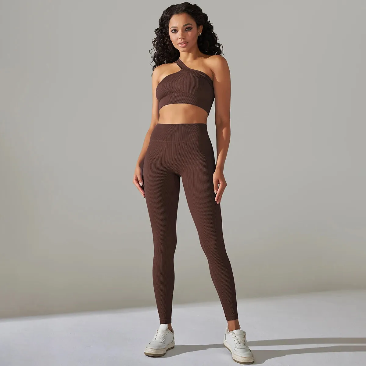 Seamless Cropped Top Sports Bra & High Waisted Sports Leggings Set