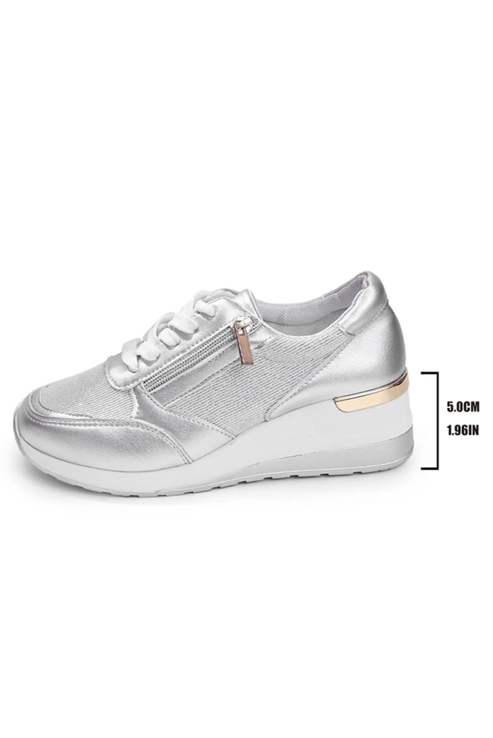 Silvery PU Leather Patchwork Zipper Lace-up Sneakers