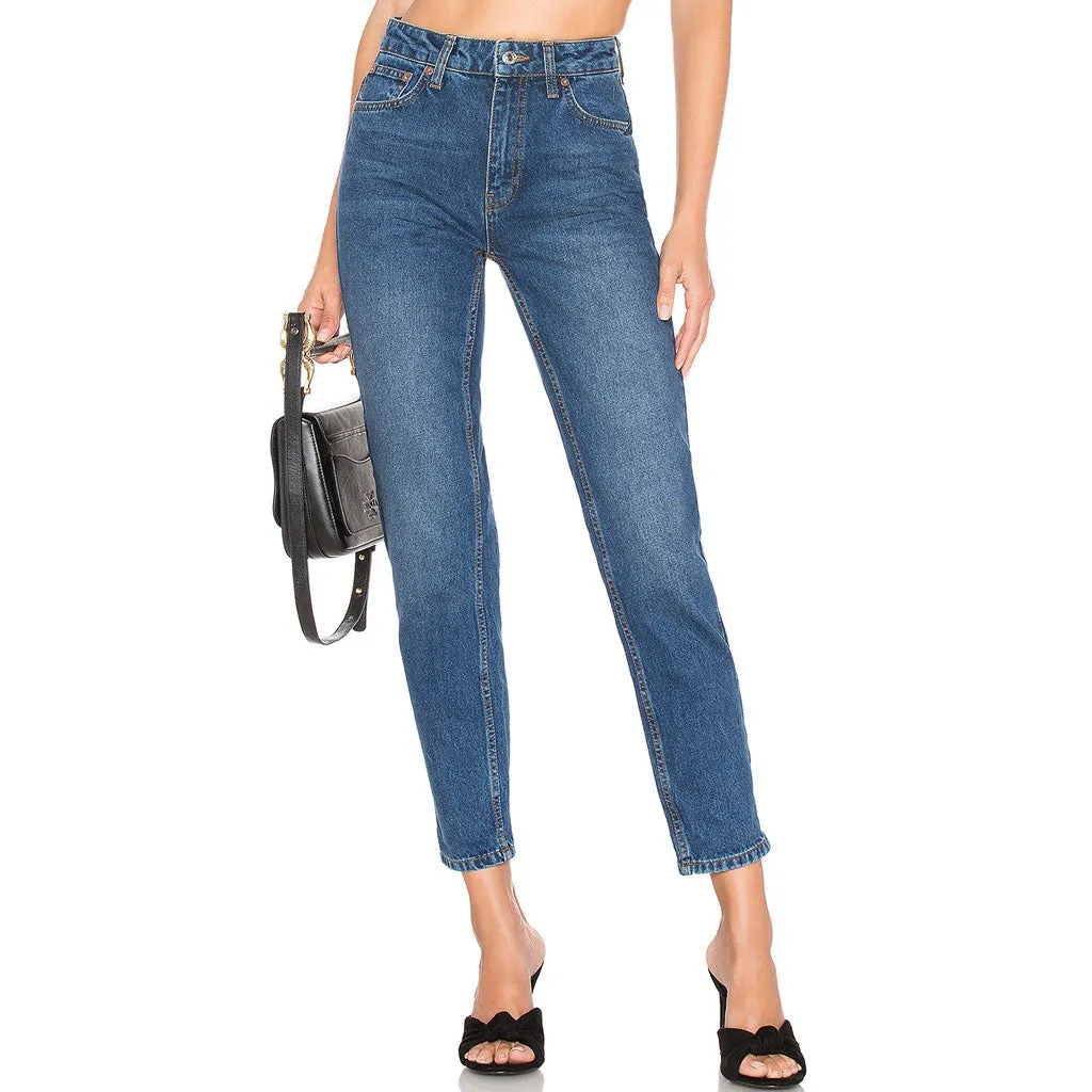 Street Style High Waist Faded Trim Skinny Leg Jeans - Blue