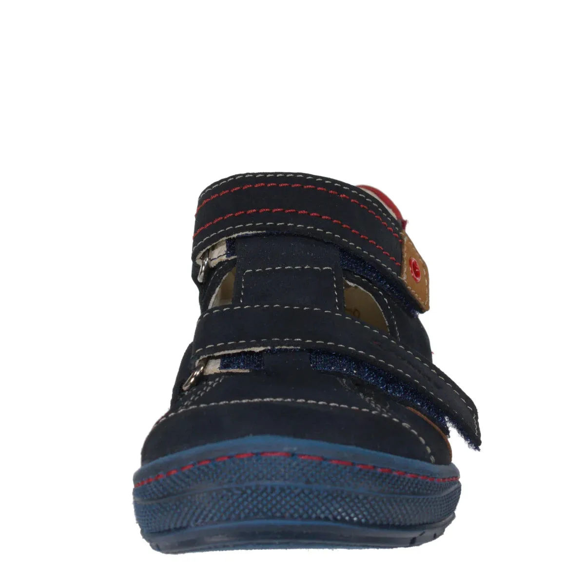 Szamos Kid Boy Sandals In Dark Blue Color And Race Car Pattern With Double Velcro Strap - Made In Europe