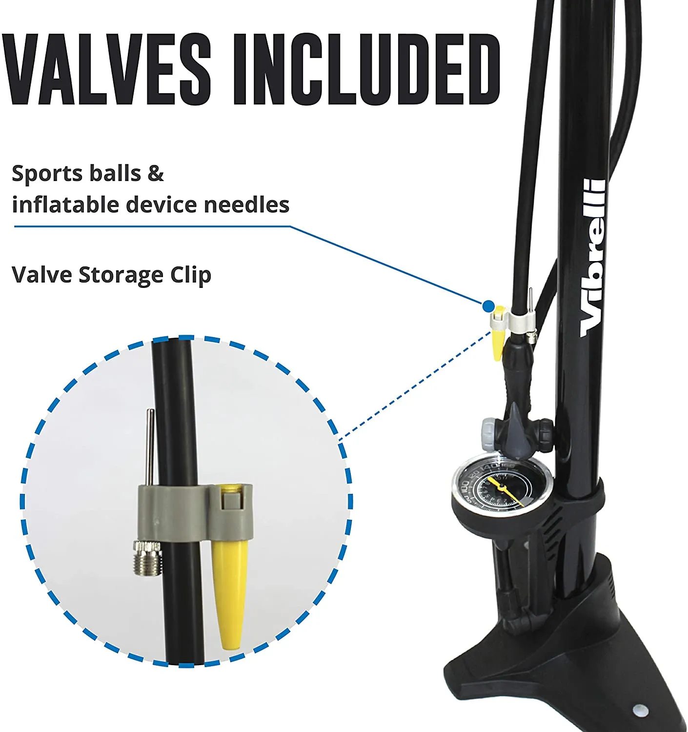 Vibrelli Bike Floor Pump with Gauge