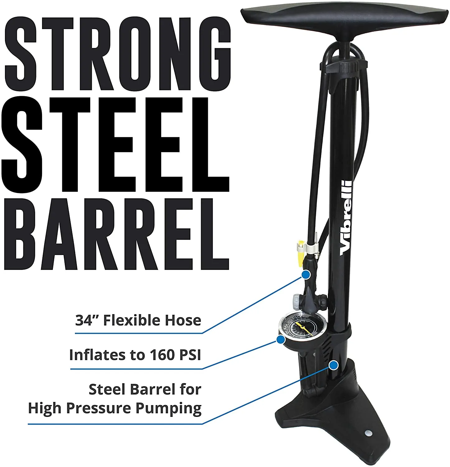 Vibrelli Bike Floor Pump with Gauge