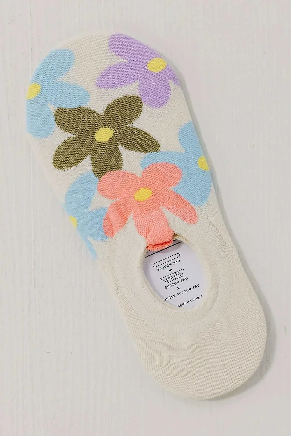 White 60s Vintage Floral Print No Show Socks