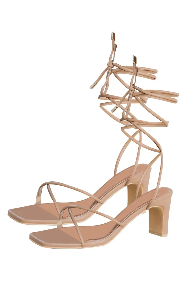 Zoe Strappy Lace Up Beige Heels FINAL SALE